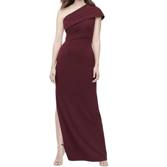 David’s Bridal formal dress one shoulder column side slit NWT Cabernet 10 - Picture 1 of 7